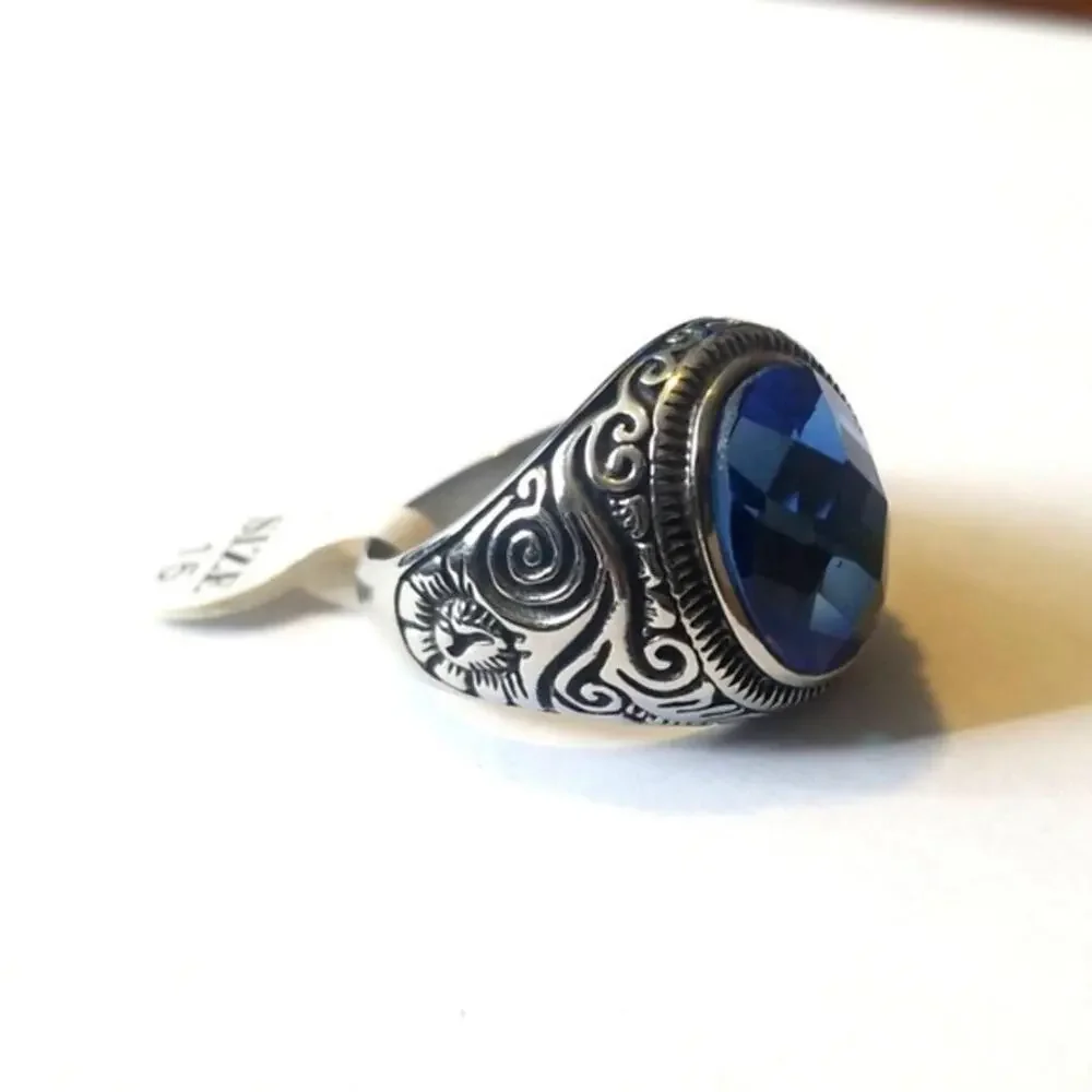 Stainless steel blue Sapphire ring‎ size 9